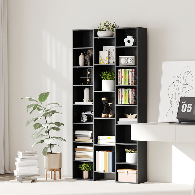 21 Compartment Storage Bookshelf With Open Display Shelves For Home Office, Black