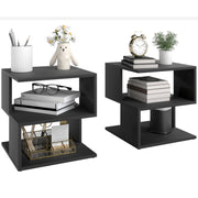 Set of 2 Modern Side Tables with 2 Tier Storage for Living Room or Bedroom Black