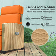 Rattan Recliner Garden Chair with Adjustable Back and Flip-Up Side Tray Khaki Outsunny