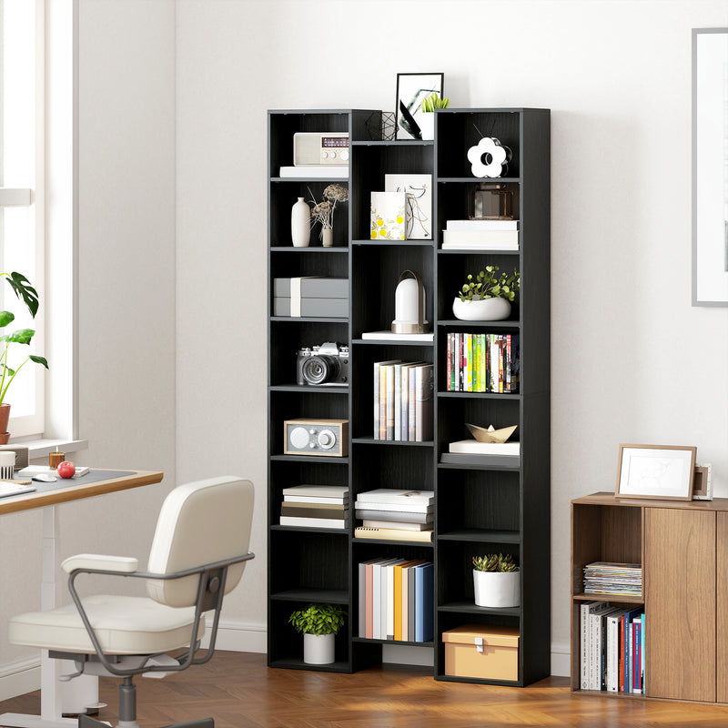 21 Compartment Storage Bookshelf With Open Display Shelves For Home Office, Black