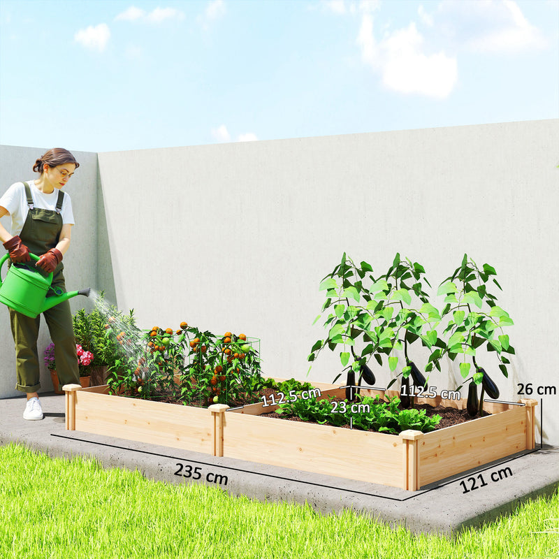 Raised Wooden Garden Planter Box With Divider For Vegetables Herbs And Flowers Natural AOSOM