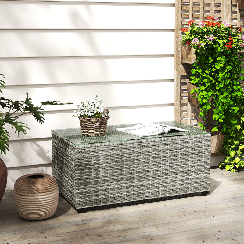 Light Grey Rattan Side Table with 90 x 50cm Glass Top for Garden or Patio by Outsunny