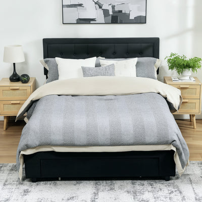 Black Double Ottoman Bed Frame with Spacious Front Drawer for Extra Storage