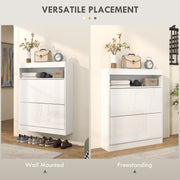 Shoe Storage Cabinet With Flip Doors Holds 16 Pairs Space Saving Design White