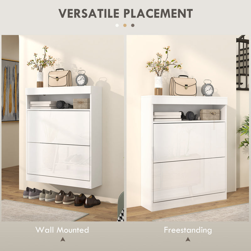 Shoe Storage Cabinet With Flip Doors Holds 16 Pairs Space Saving Design White