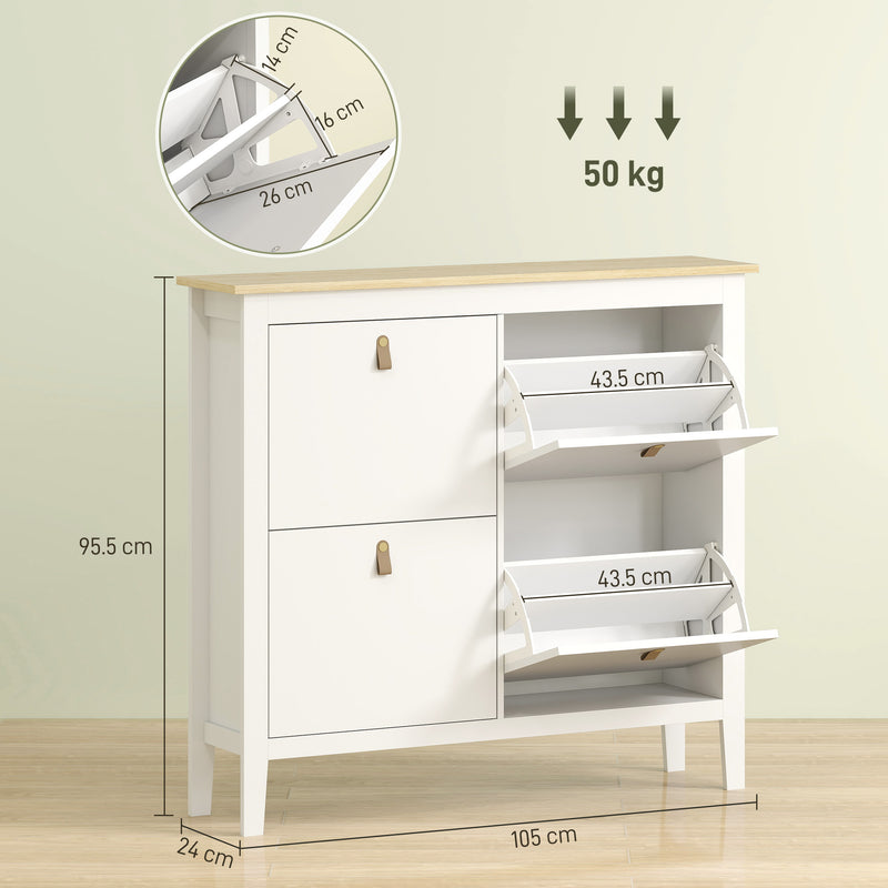 White Modern Shoe Storage Cabinet with Four Deep Drawers for Hallway Organising by HOMCOM