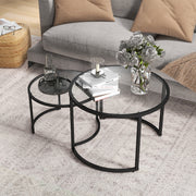 Modern Glass Nesting Coffee Tables Set of 2 Space Saving Living Room Design Black