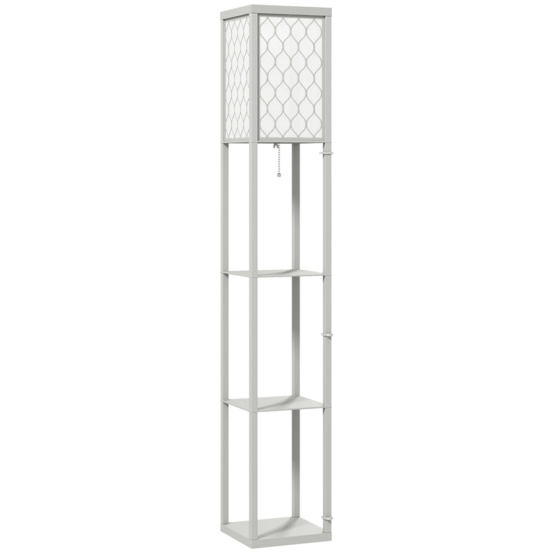 Grey and White Three Shelf Floor Lamp with Fabric Shade for Living Rooms by HOMCOM