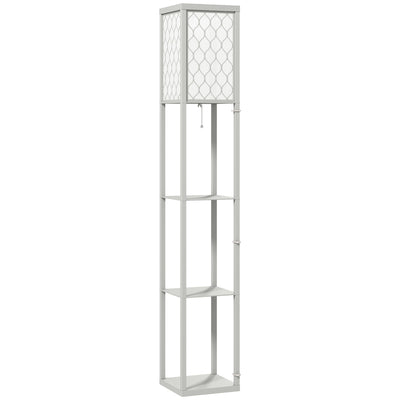 Grey and White Three Shelf Floor Lamp with Fabric Shade for Living Rooms by HOMCOM