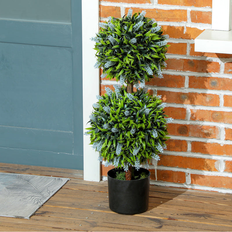 Set of 2 Artificial Ball Trees with Blue Lavender Flowers in Pots 70cm by HOMCOM
