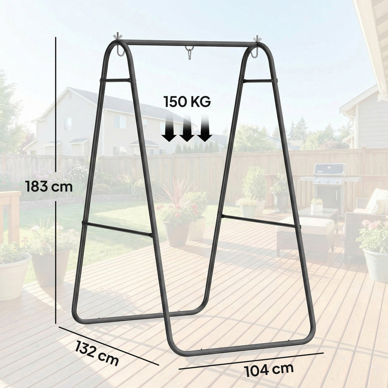 Hammock Chair Stand for Indoor or Outdoor Relaxation with Weather Resistant Steel Frame Black AOSOM