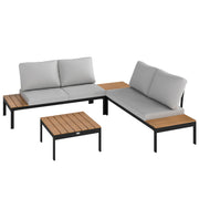 Four Piece Garden Corner Sofa Set with Loveseats and Coffee Tables Teak by Outsunny