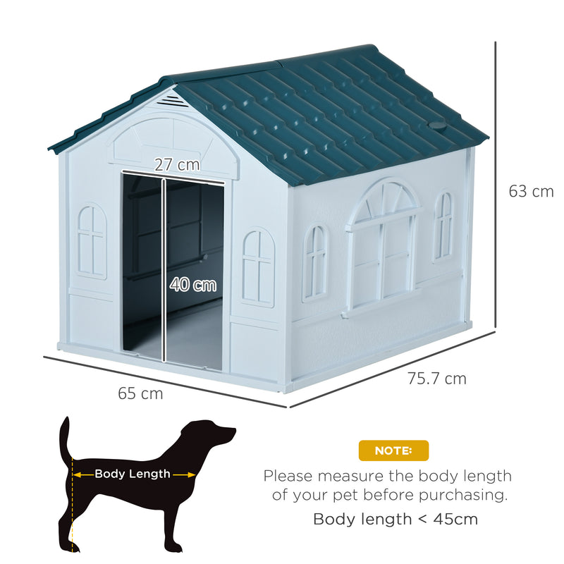 Medium Plastic Dog House Weather Resistant for Indoor and Outdoor Use White and Blue