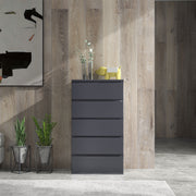 5 Drawer Tall Bedroom Dresser With High Gloss Finish And Ample Storage Space Grey