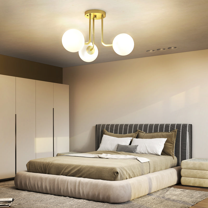 Modern 3 Light LED Ceiling Light with Globe Shades for Living Room and Bedroom Gold Tone