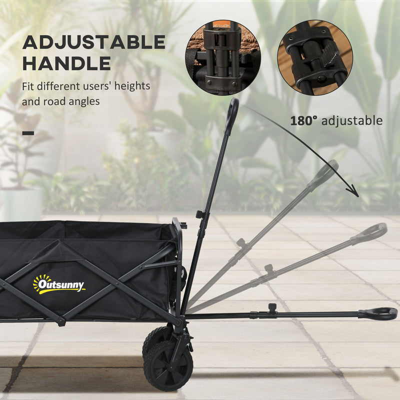Black Folding Festival Trolley Cart With Steel Frame Wheels and Handle for Easy Storage
