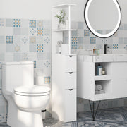 Tall Slim Bathroom Storage Cabinet with Drawers and Shelves Ideal for Small Spaces White
