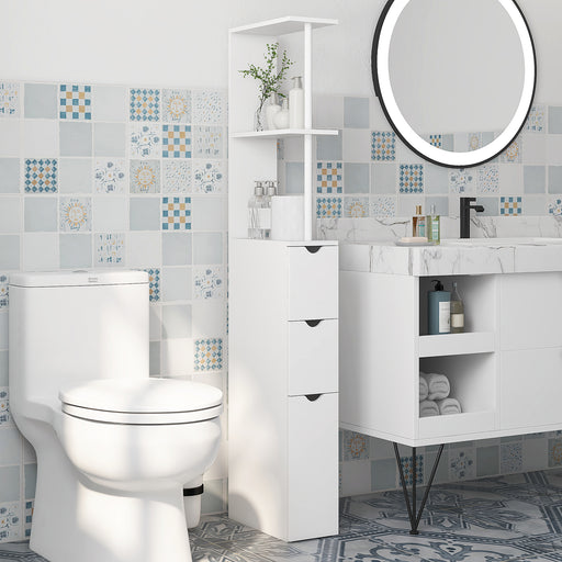 Tall Slim Bathroom Storage Cabinet with Drawers and Shelves Ideal for Small Spaces White