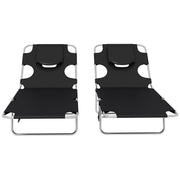 Foldable Sun Loungers Set of 2 with Reading Hole and Adjustable Backrest for Garden Black AOSOM
