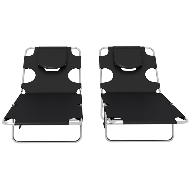 Foldable Sun Loungers Set of 2 with Reading Hole and Adjustable Backrest for Garden Black AOSOM
