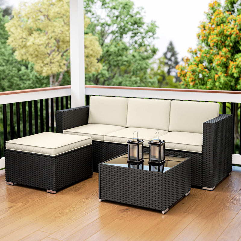 Rattan Garden Furniture Set with Corner Sofa Footstool and Table for Comfortable Outdoor Seating, Black