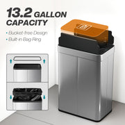Sensor Kitchen Bin 55L Hands Free with Slim Space Saving Design Silver Tone Homcom