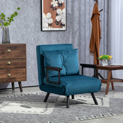 4 in 1 Single Chair Bed with Pillow Converts to Lounger or Guest Bed Navy Blue