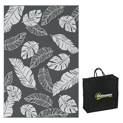 Grey and White Reversible Outdoor RV Rug with Carry Bag for Camping 182 x 274cm