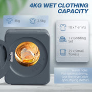 Compact Tumble Dryer for Small Homes with Space Saving Design and Easy Controls Grey AOSOM
