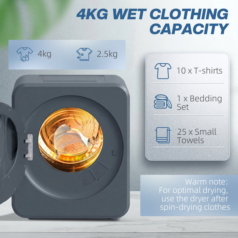 Compact Tumble Dryer for Small Homes with Space Saving Design and Easy Controls Grey AOSOM