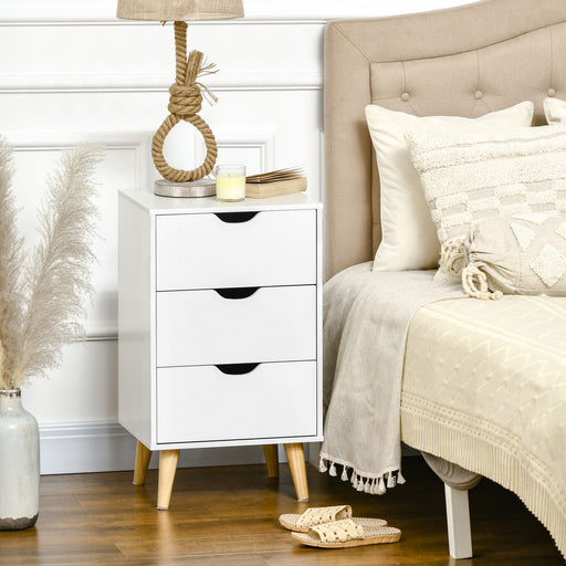 Bedside Table with 3 Drawers and Cut Out Handles for Bedroom Storage White