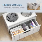 Raised Dog Bowl with Slow Feeder and Storage Drawer for Large Dogs White by PawHut