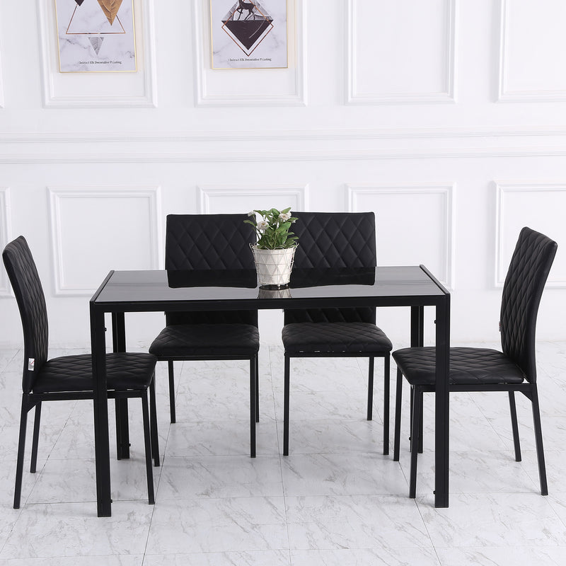 Set of 4 Upholstered Faux Leather Dining Chairs with Metal Legs for Kitchen or Lounge Black