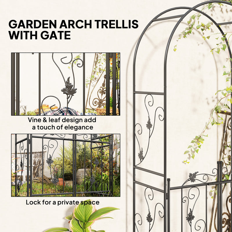 Garden Arch Trellis with Double Gate for Climbing Plants and Privacy Black Outsunny
