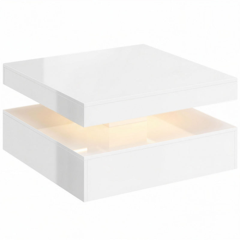 Coffee Table with LED Mood Lighting and Storage Shelf for Organised Living Room High Gloss White