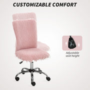 Plush Armless Swivel Office Chair with Adjustable Height for Home or Vanity Use, Pink