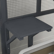 Indoor Wooden Cat Enclosure With Platforms And Hammock On Wheels For Easy Moving, Light Grey