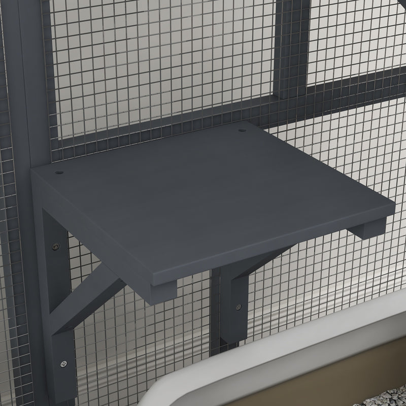 Indoor Wooden Cat Enclosure With Platforms And Hammock On Wheels For Easy Moving, Light Grey