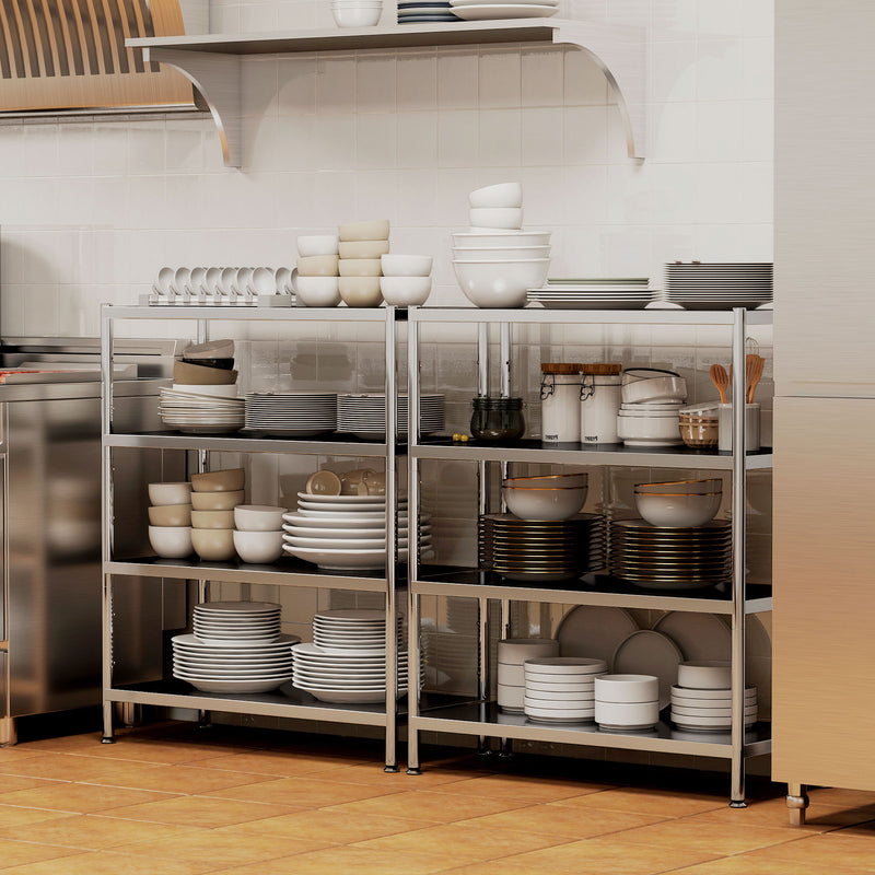 4 Tier Kitchen Storage Rack with Adjustable Shelves for Small Spaces, Silver Tone