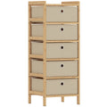 Slim Chest of Drawers for Small Bedrooms with Five Fabric Storage Drawers Natural Finish AOSOM