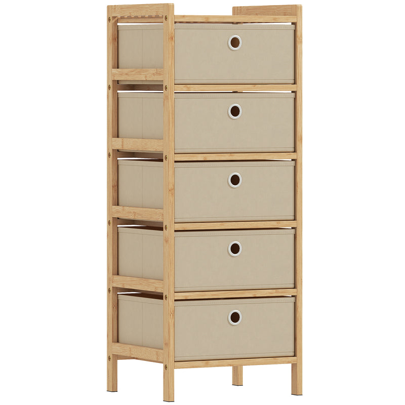 Slim Chest of Drawers for Small Bedrooms with Five Fabric Storage Drawers Natural Finish AOSOM