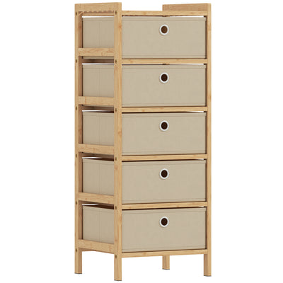 Slim Chest of Drawers for Small Bedrooms with Five Fabric Storage Drawers Natural Finish AOSOM
