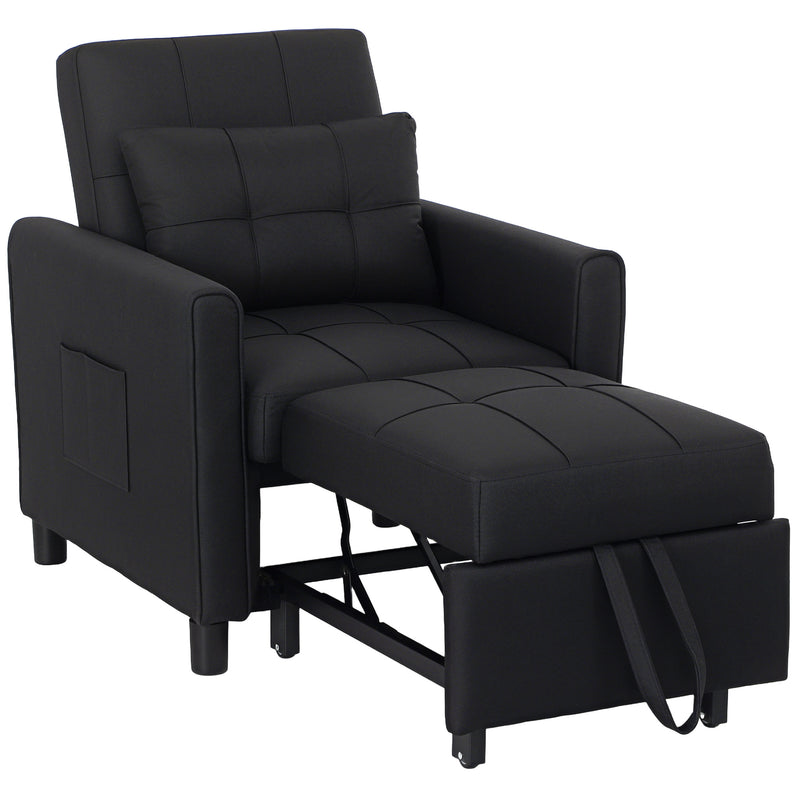 Black Linen Look Single Chair Bed Sofa Folding Design by HOMCOM