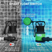 400W Electric Submersible Water Pump with Float Switch for Garden Ponds and Tubs Black AOSOM