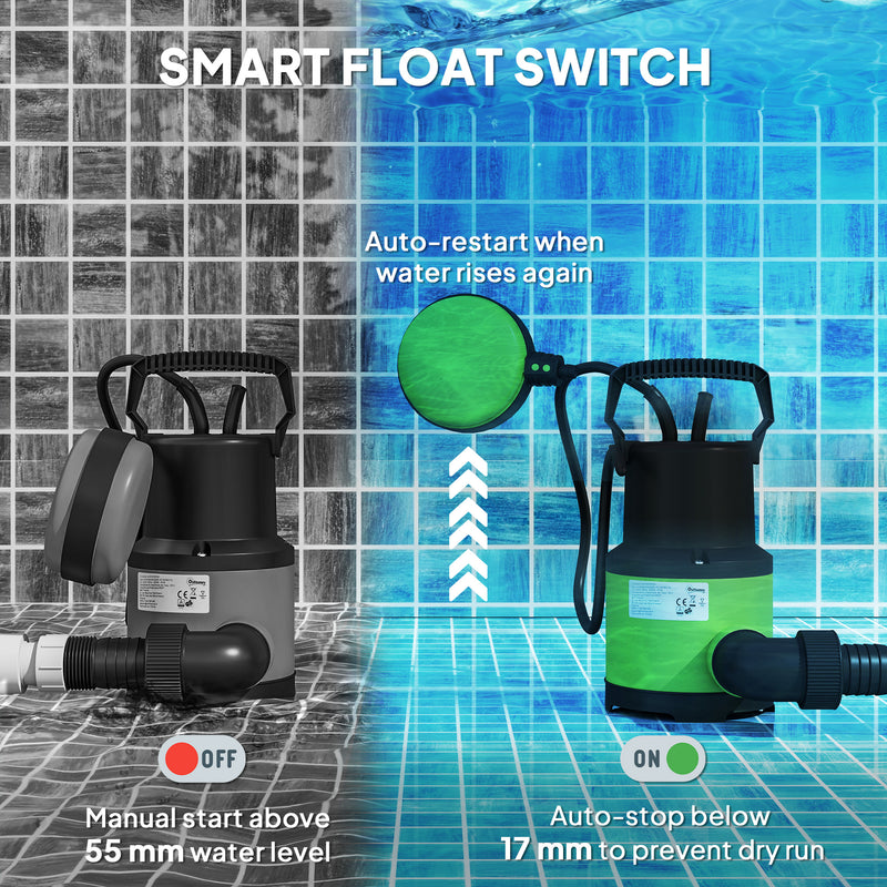 400W Electric Submersible Water Pump with Float Switch for Garden Ponds and Tubs Black AOSOM