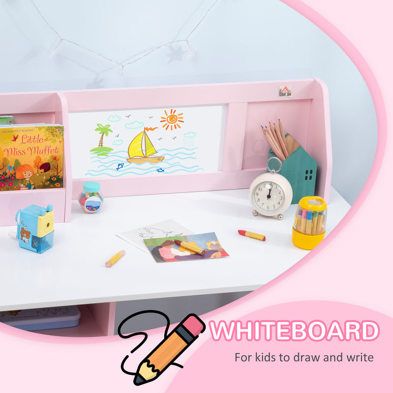Kids Desk and Chair Set with Whiteboard and Storage Ideal for Learning and Play, Pink