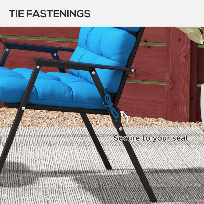 2 Piece Blue Garden Chair Cushion Set with Backrest Support and Ties for Outdoor Seating