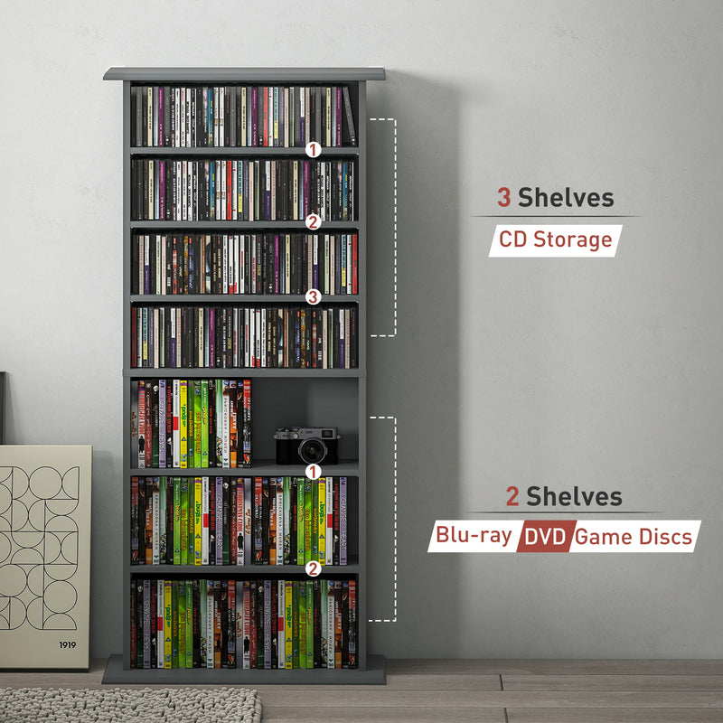 CD and DVD Storage Rack with Adjustable Shelves for Compact Home Organisation Grey