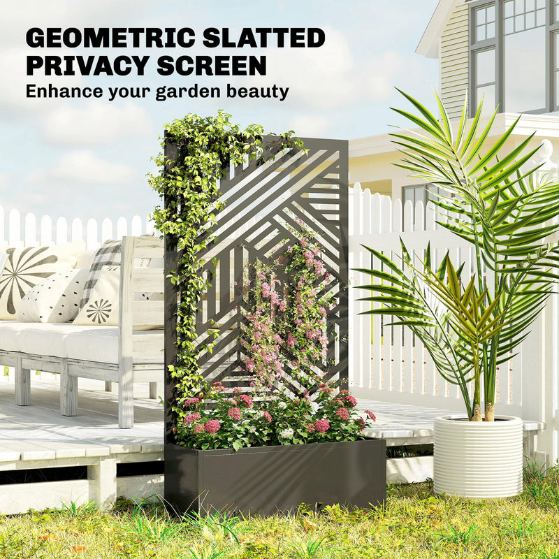 Metal Planter with Trellis for Climbing Plants and Privacy Screen Outdoor Black