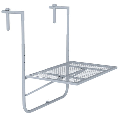Grey Folding Metal Balcony Hanging Table Adjustable Wall Mount Desk for Garden and Patio by Outsunny